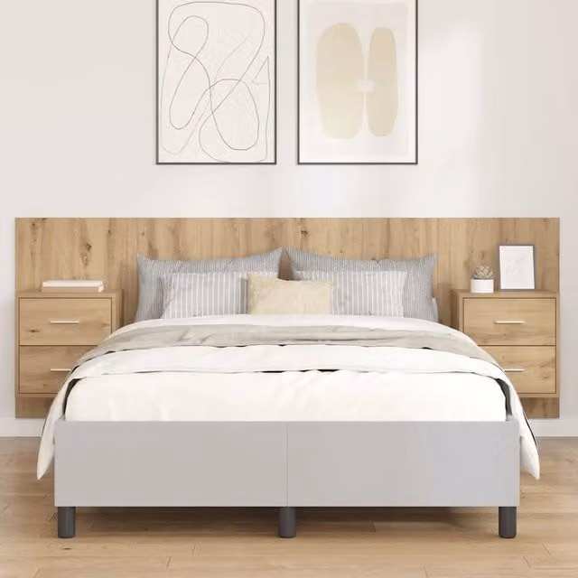 Testata con Comodino 3 pz-Set di 3 Testiera con Contenitore Rovere artigianale Legno multistrato 907766
