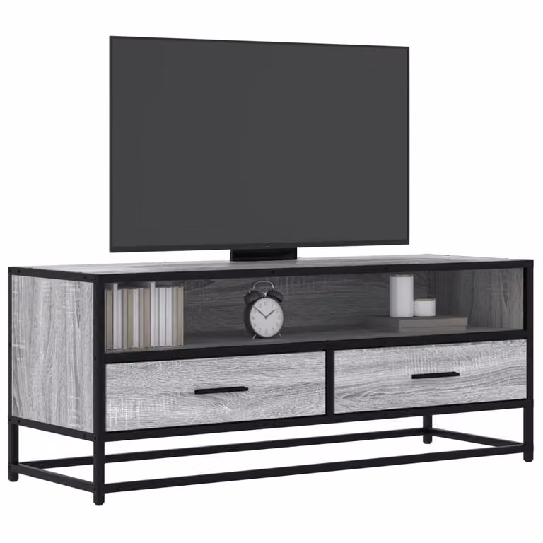 Mobile TV vidaXL in stile industriale in legno e metallo, Grigio Sonoma, L 100 x P 34,5 x H 40 cm