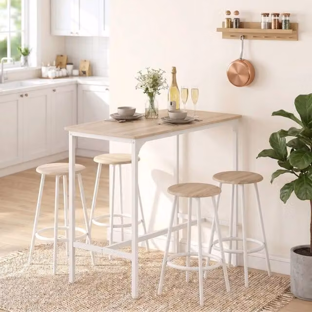 Set da pranzo REDOM composto da tavolo rettangolare e 4 sedie, finitura effetto rovere e bianco, L: 110 cm, P: 50 cm