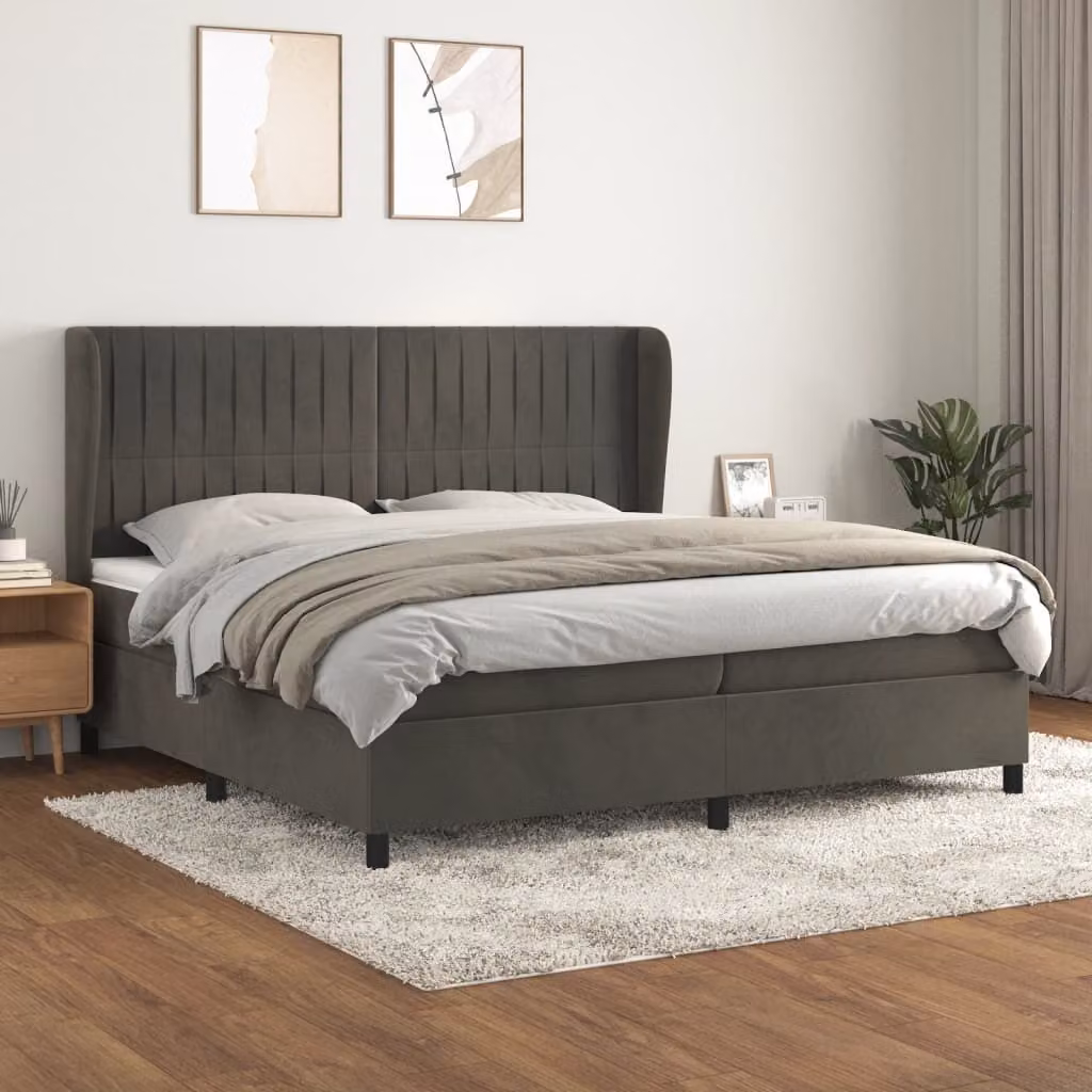 The Living Store Letto a molle con materasso grigio scuro 200x200 cm in velluto