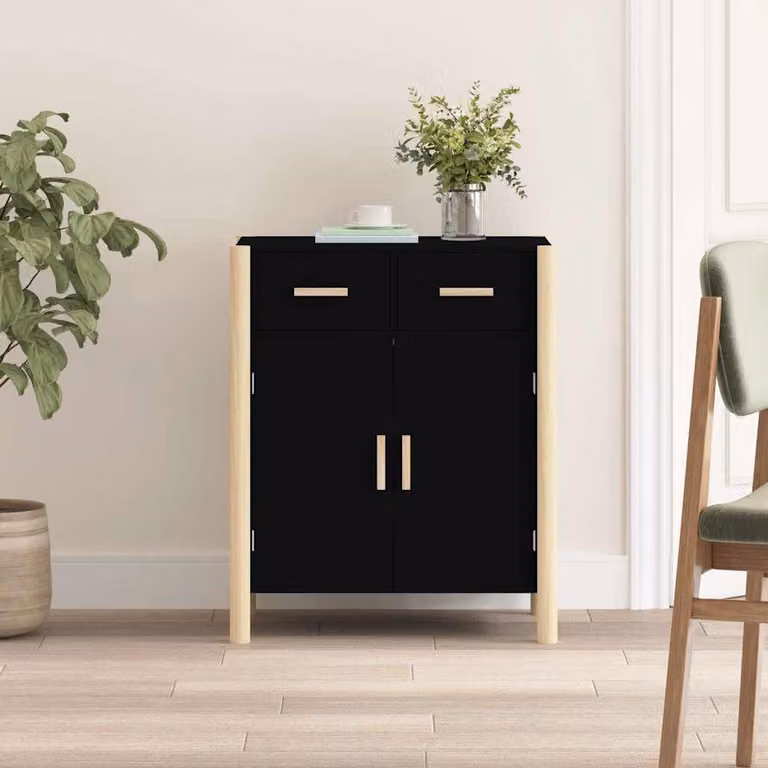 vidaXL Credenza Nera in Legno e MDF con Finitura Opaca L: 62 cm, P: 38 cm, H: 75 cm