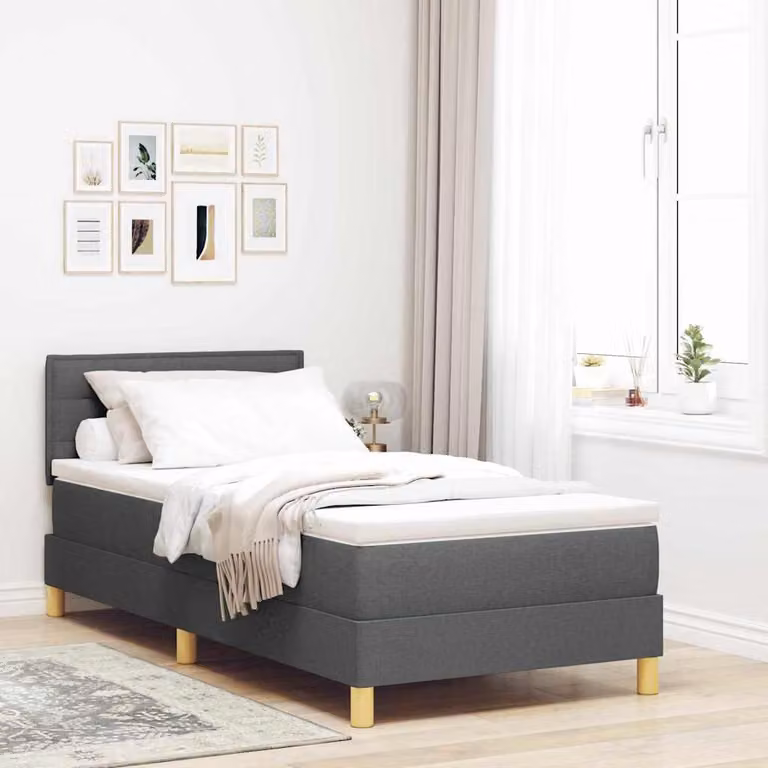 Maison Exclusive - Letto boxspring a LED con cuscini, grigio scuro, 80 x 200 cm, tessuto