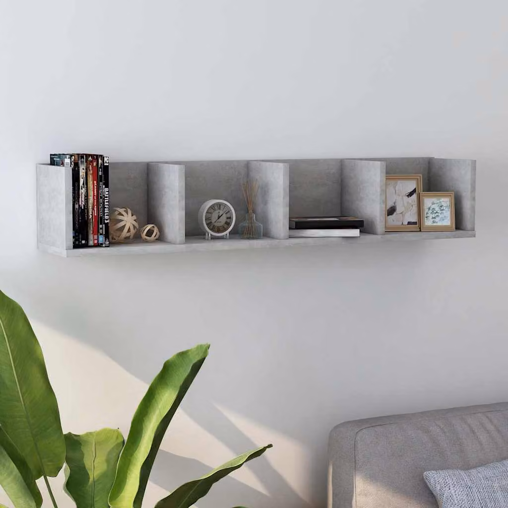 Scaffale porta CD vidaXL Grigio Cemento, moderno e da appendere al muro, in legno e MDF, L 100 x P 18 x H 18 cm