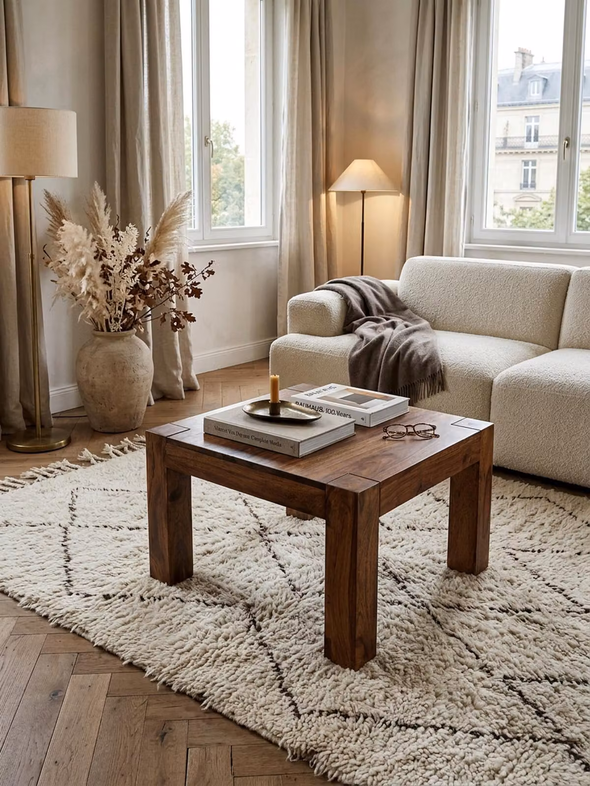 Tavolino in legno massello Sheesham larghezza 60 cm Tavolino da salotto Design marrone scuro Stile country Tavolino ausiliario