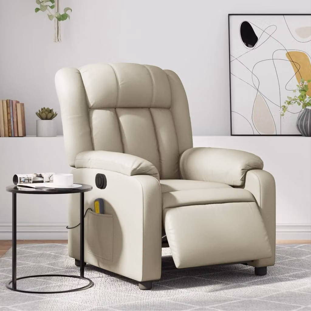 vidaXL Poltrona Massaggiante Elettrica Reclinabile in Similpelle Beige – 1