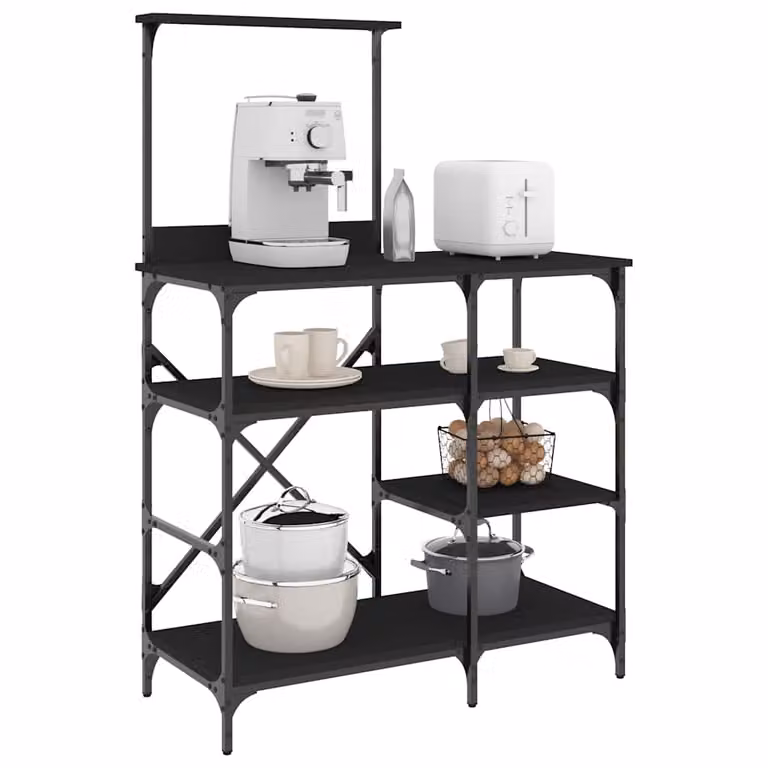 Carrello da cucina mobile vidaXL in stile industriale nero in legno multistrato e metallo L/P/H: 90 x 40 x 132 cm