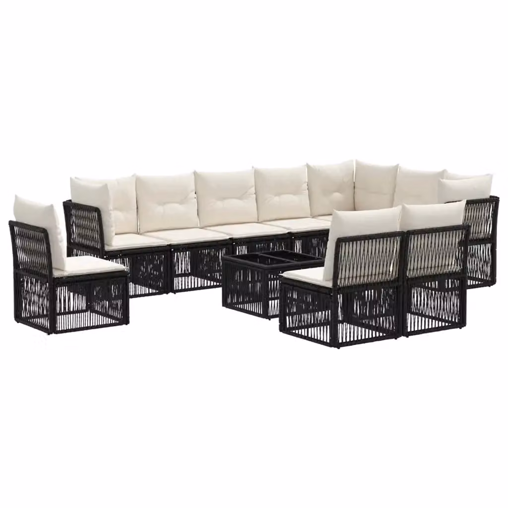 Set Divano da Giardino a U vidaXL in Polyrattan Nero con Cuscini e Tavolino da Esterno – 2