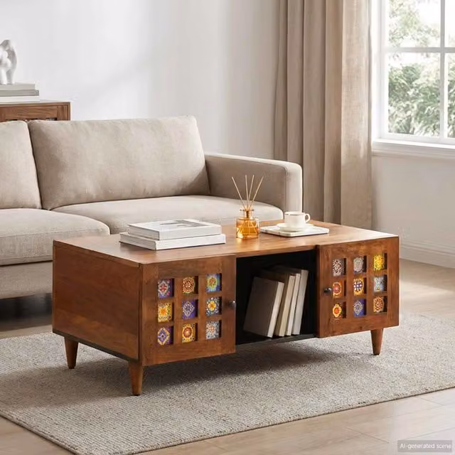 Tavolino da salotto moderno vidaXL in legno di mango marrone L: 100 cm, P: 54 cm, H: 40 cm