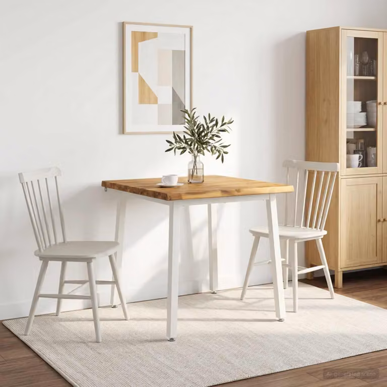 Tavolo quadrato moderno vidaXL in legno di acacia bianco con bordo naturale L/P/H: 90 x 90 x 75 cm