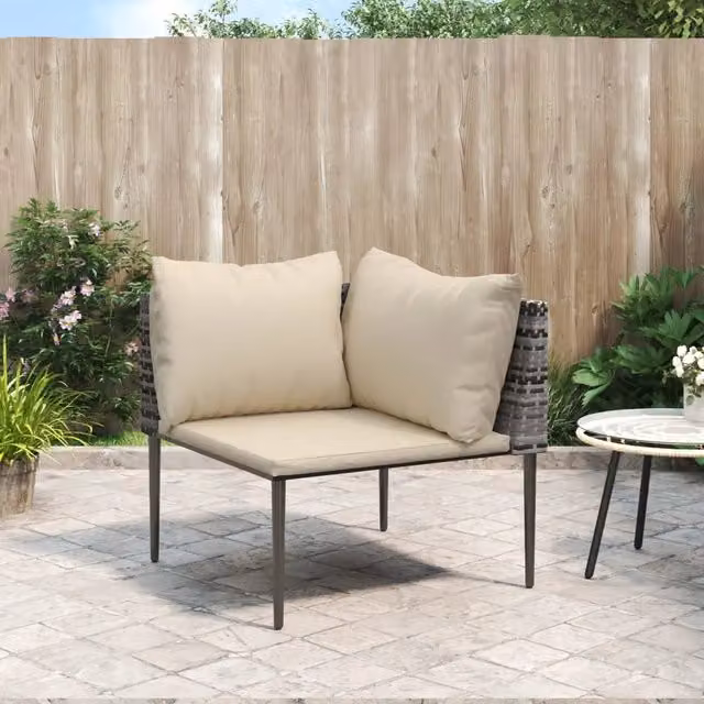 Divano Angolare da Giardino vidaXL in Polyrattan Grigio e Beige con Cuscini in Schiuma e Tessuto Resistente ai Raggi UV – 1