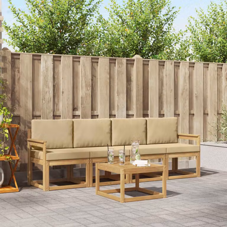 Set di divani da esterno vidaXL 5 pz in legno di acacia Bianco e Beige