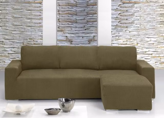 Copridivano con penisola chaise longue Mod Capri color biscotto Biancheriaweb, lato destro – 1