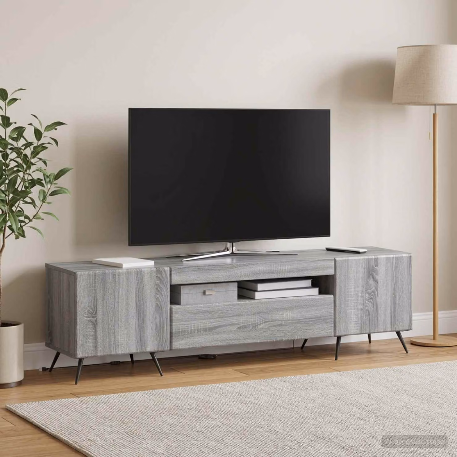 Mobile TV LED vidaXL in legno ingegnerizzato color grigio e sonoma con illuminazione integrata e scomparti multimediali