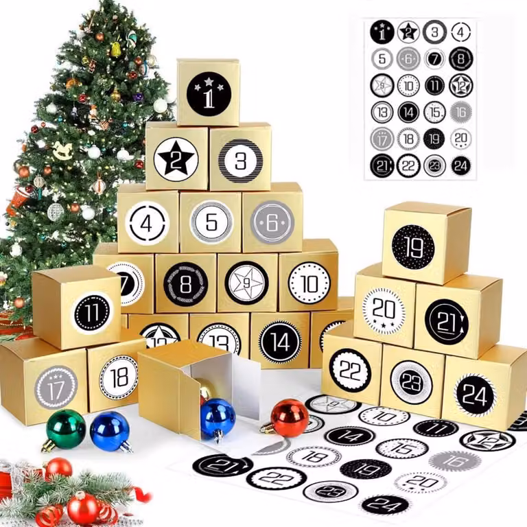 Calendario dell'Avvento per riempire 24 scatole dorate Scatole regalo fai da te
