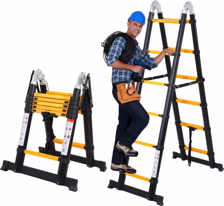 Scala telescopica in alluminio Izrielar 3,8 m nero, scala estensibile pieghevole, scala multiuso, scala a gradini, scala per la casa, scala per esterni, portata 150 kg