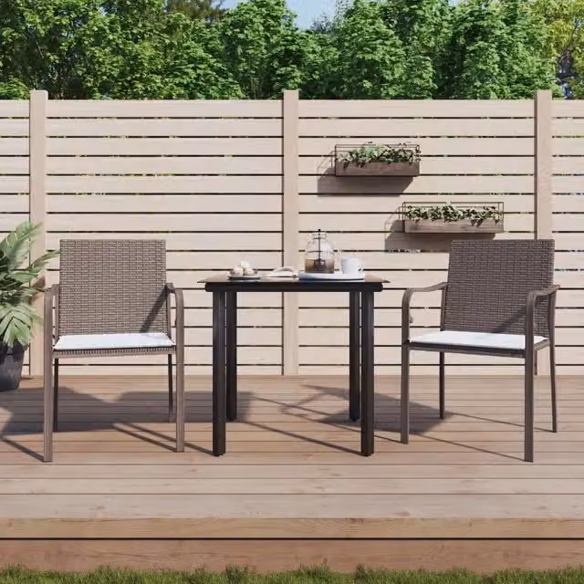 Set Pranzo da Giardino vidaXL in Polyrattan e Acciaio con Piano in Vetro, 3 Pezzi