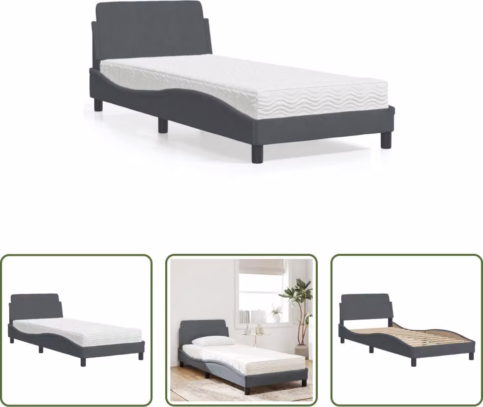 The Living Store Letto con materasso grigio scuro 90x190 cm in velluto