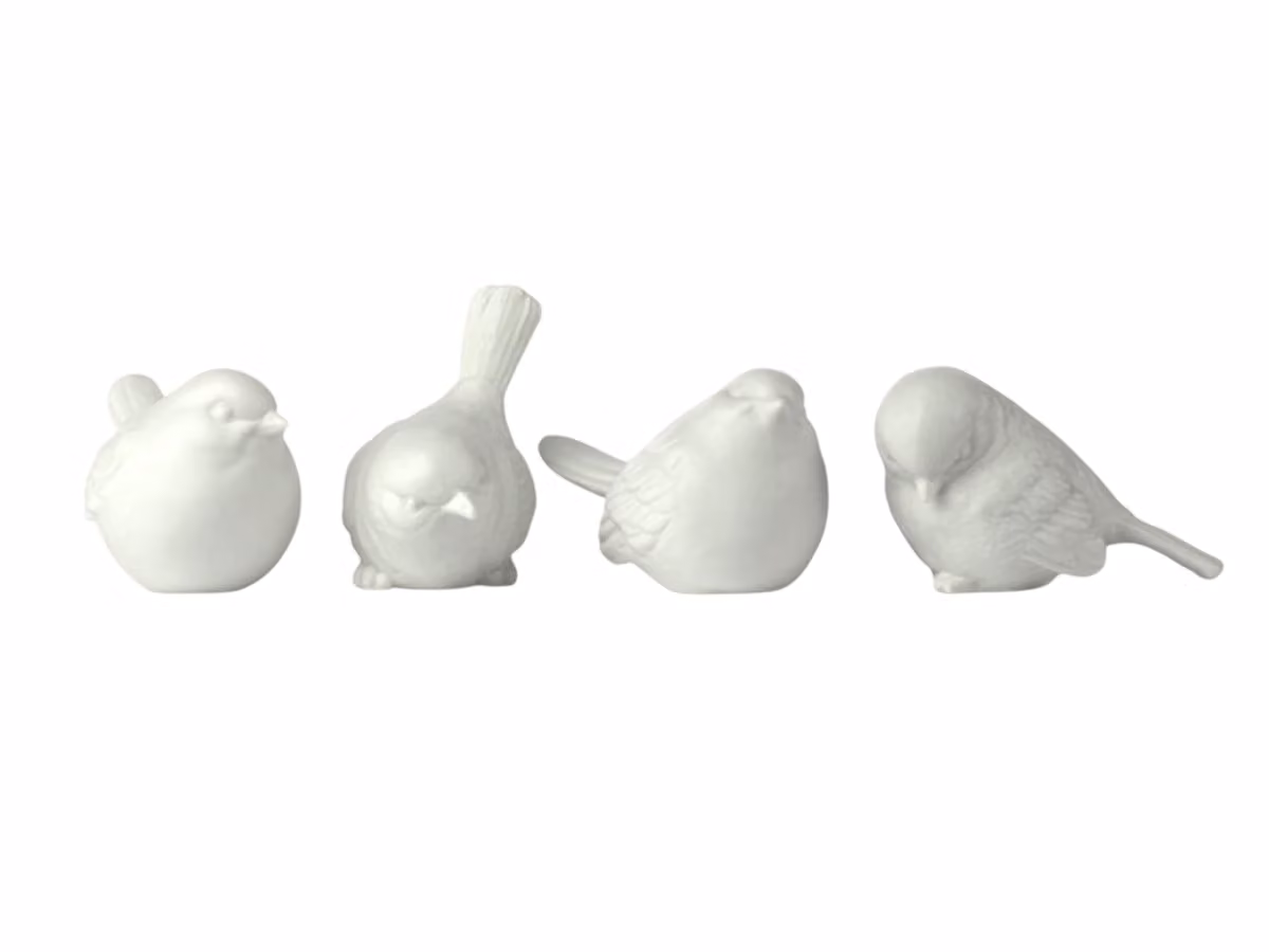Unglazed Porcelain Sparrows Set of 4 - Decorative Object
