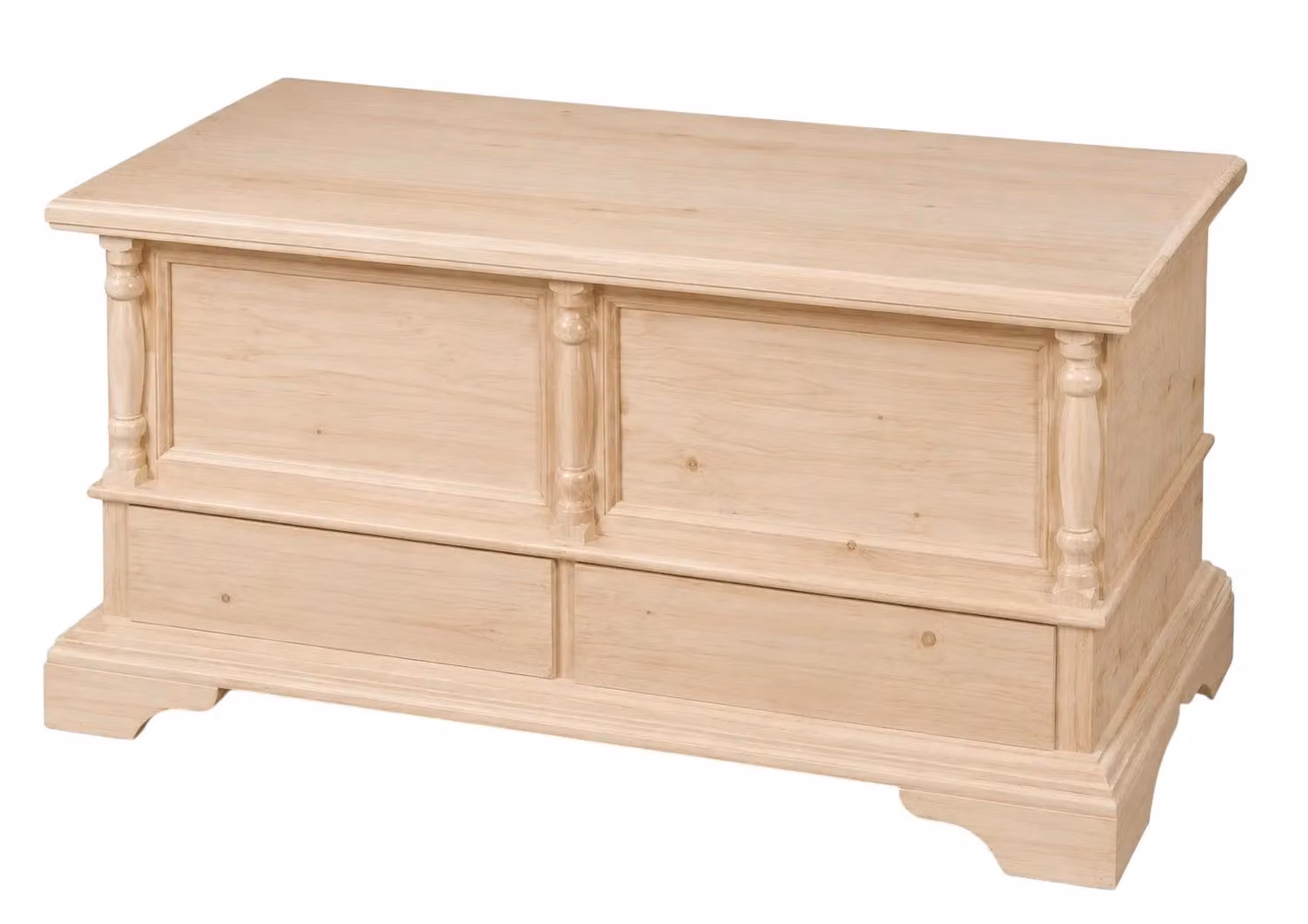 Cassapanca in legno grezzo con 2 cassetti e decorazione a colonne Mobili 2G L/P/H: 120 x 46 x 51 cm – 1