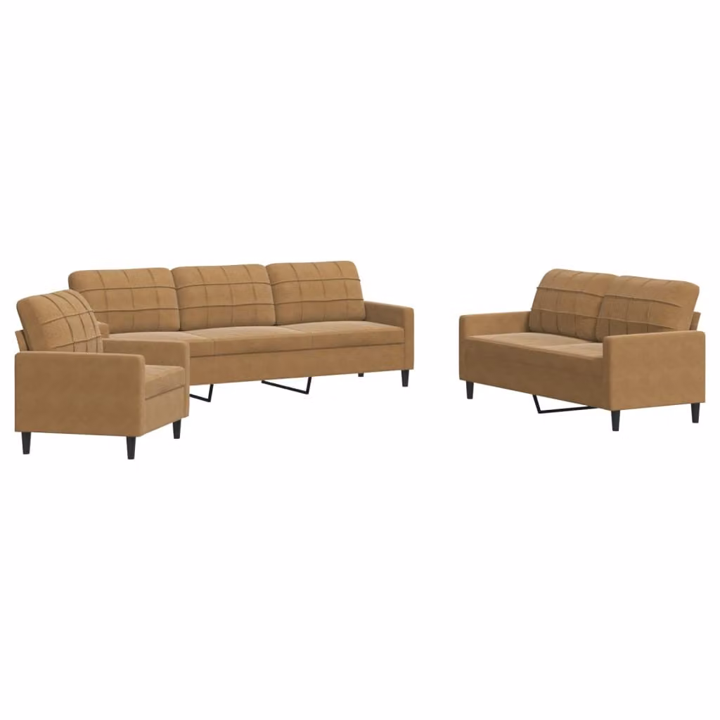 Set di Divani 3 pz con Cuscini Marrone in Velluto