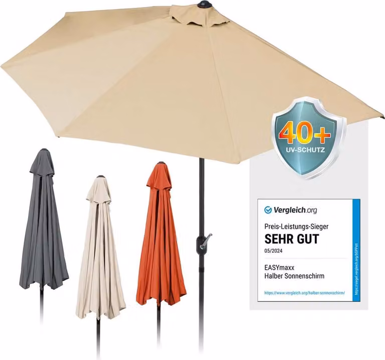 Ombrellone semicircolare EASYmaxx beige con protezione UV