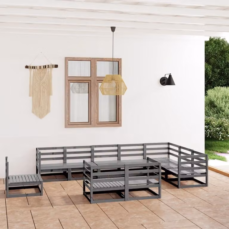 Maison Exclusive - Set Divani da Giardino 10 pz Grigi in Legno Massello di Pino
