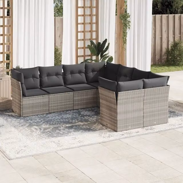 vidaXL Set Divano da Giardino a L con Cuscini Grigio Chiaro e Struttura in Metallo – 1