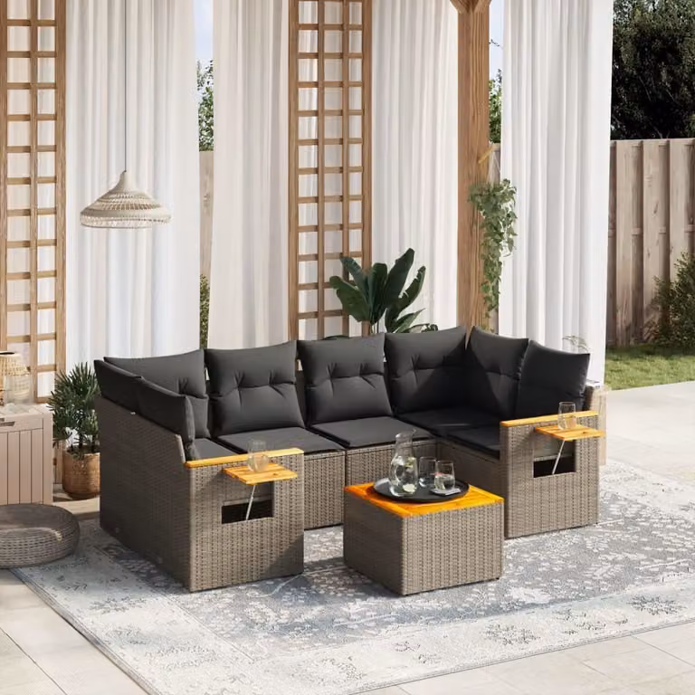 Maison Exclusive - Set Divani da Giardino 7 pz con Cuscini Grigio in Polyrattan