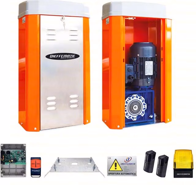 Kit per cancello scorrevole Dieffematic Giga 5000kg con inverter 230V in acciaio inossidabile arancione