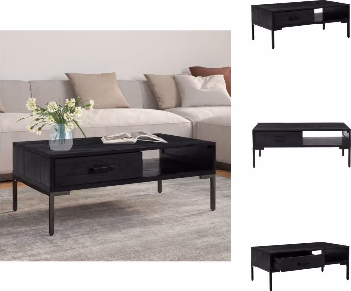 vidaXL Tavolino nero 90x50x35 cm in legno di pino massiccio - Tavolini da caffè