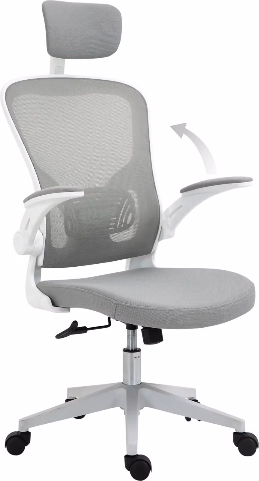 Sedia da ufficio Moonbite con schienale in rete e poggiatesta regolabile, supporto lombare regolabile in altezza, funzione basculante, rotelle a 360°, ideale per l'ufficio domestico e l'ufficio, realizzata in rete, colore grigio