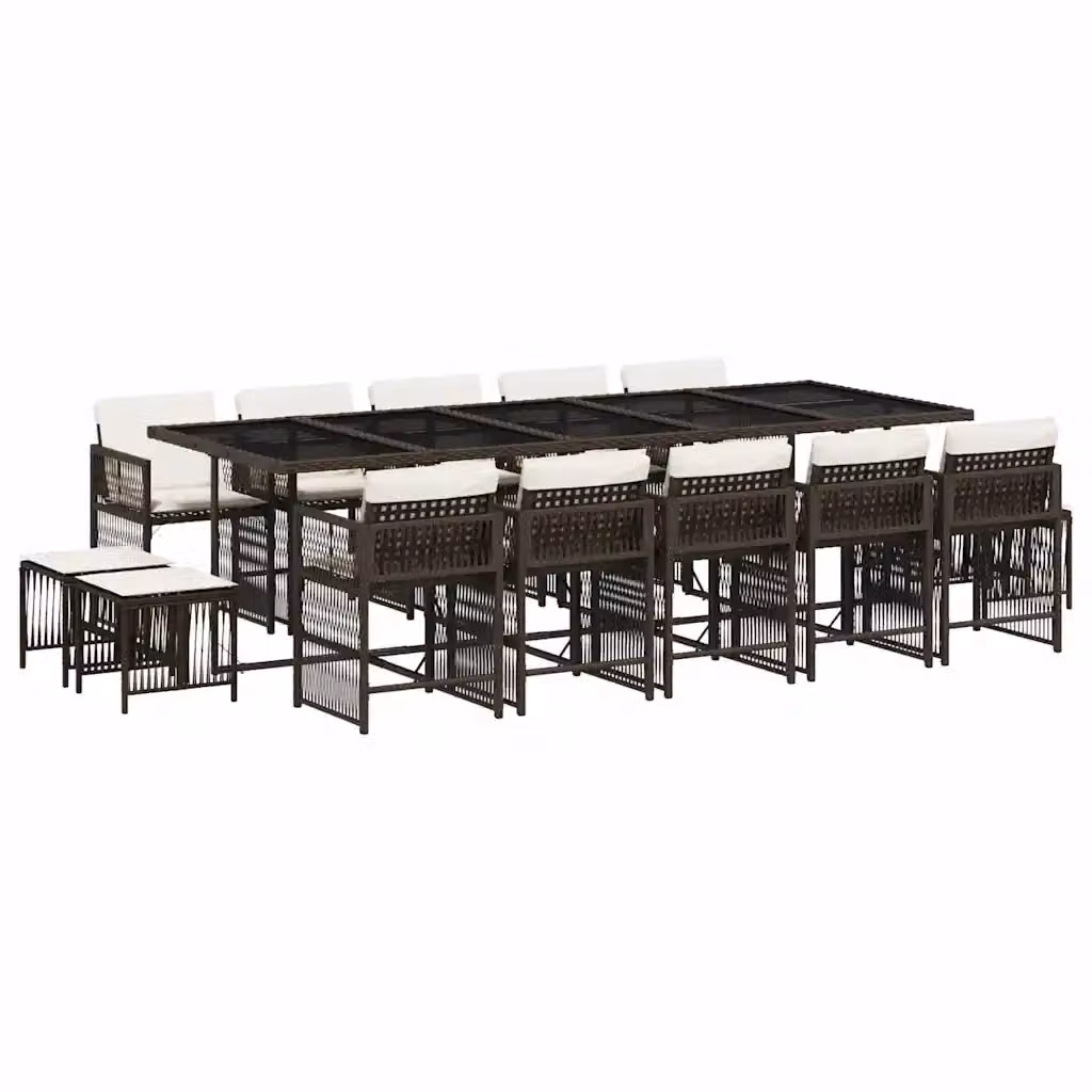 vidaXL Set da Pranzo da Giardino 15 pz in Polyrattan Marrone e Bianco con Piano in Vetro – 2