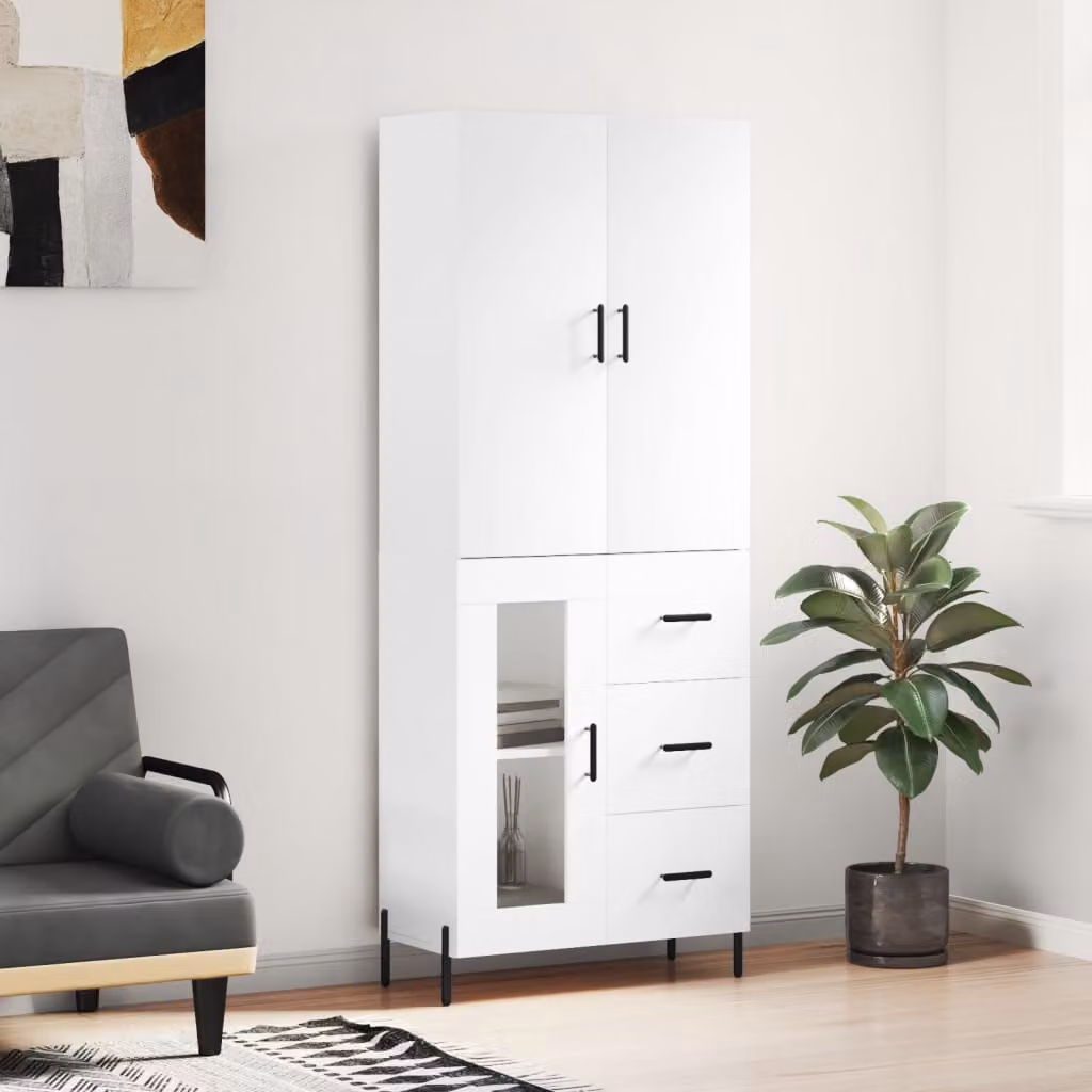 Credenza moderna vidaXL bianca in legno e metallo con ante a battente L: 69,5 cm, P: 34 cm, H: 180 cm