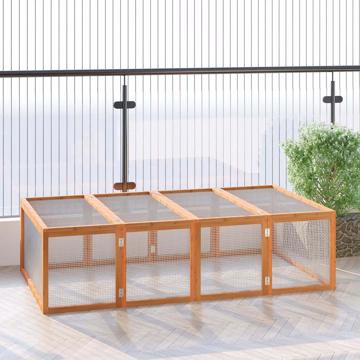 Gabbia per piccoli animali e roditori PawHut in legno di abete naturale, L: 181 cm, P: 100 cm, H: 48 cm – 2