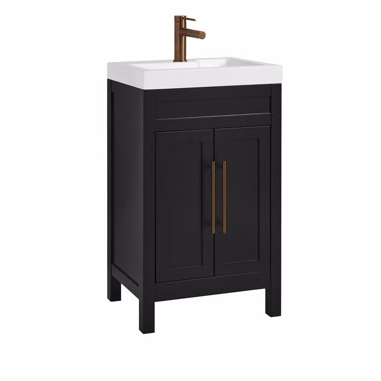 Mobile Bagno Grigio Nero da 500mm con Lavabo e Maniglia Moderna con Barra a T in Rame Satinato - Warwick