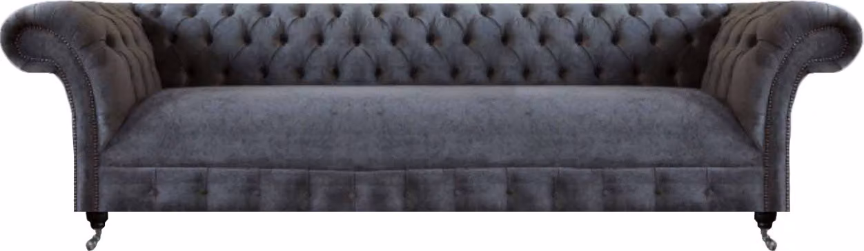 Textil Möbel Sofa Viersitzer Couch Grau Chesterfield Wohnzimmer Einrichtung