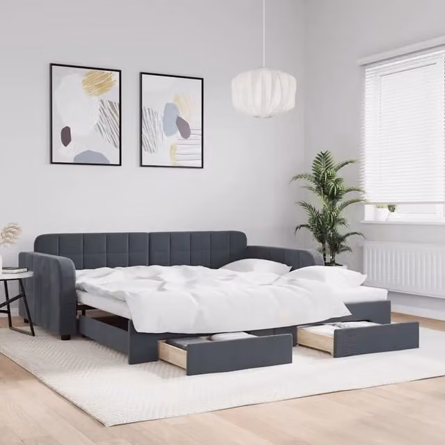 Divano Letto Estraibile Cassetti-Sofa Letto-Daybed Grigio Scuro 100x200cm Velluto 736811