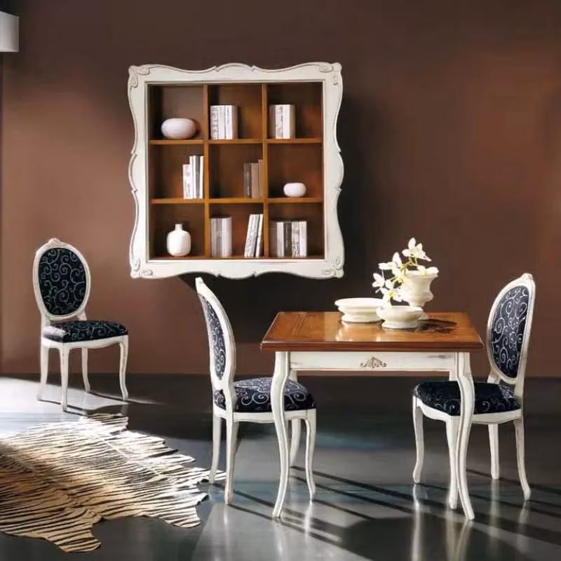 Libreria pensile a giorno Mobili 2G in legno stile shabby chic con 9 vani, bicolore bianco e marrone, H 151 x L 151 x P 36 cm – 5