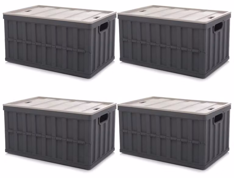 Set di 4 contenitori pieghevoli da 64 litri con coperchio, ideali per l'uso all'aperto e non solo
