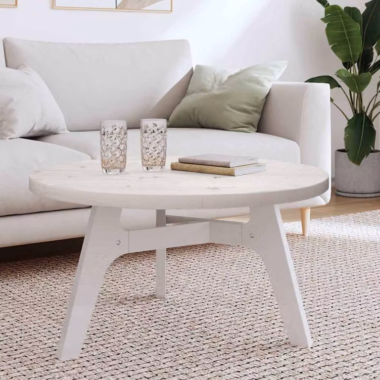 vidaXL Tavolo Rotondo in Legno Massello di Pino Bianco con Bordo Arrotondato, Diametro: 80 cm, Spessore: 3 cm