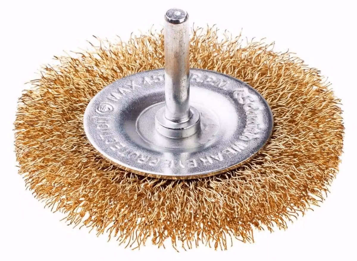 Spazzola circolare Schmith, diametro 60 mm, attacco 6 mm, filo di acciaio ondulato. Spazzola metallica per smerigliatrici angolari e flessibili