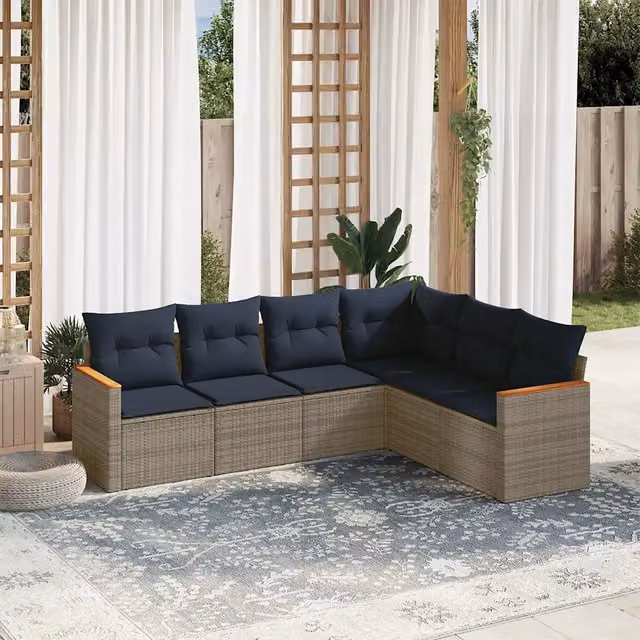 Set Divani da Giardino 6 pz con Cuscini Grigio in Polyrattan 3226005
