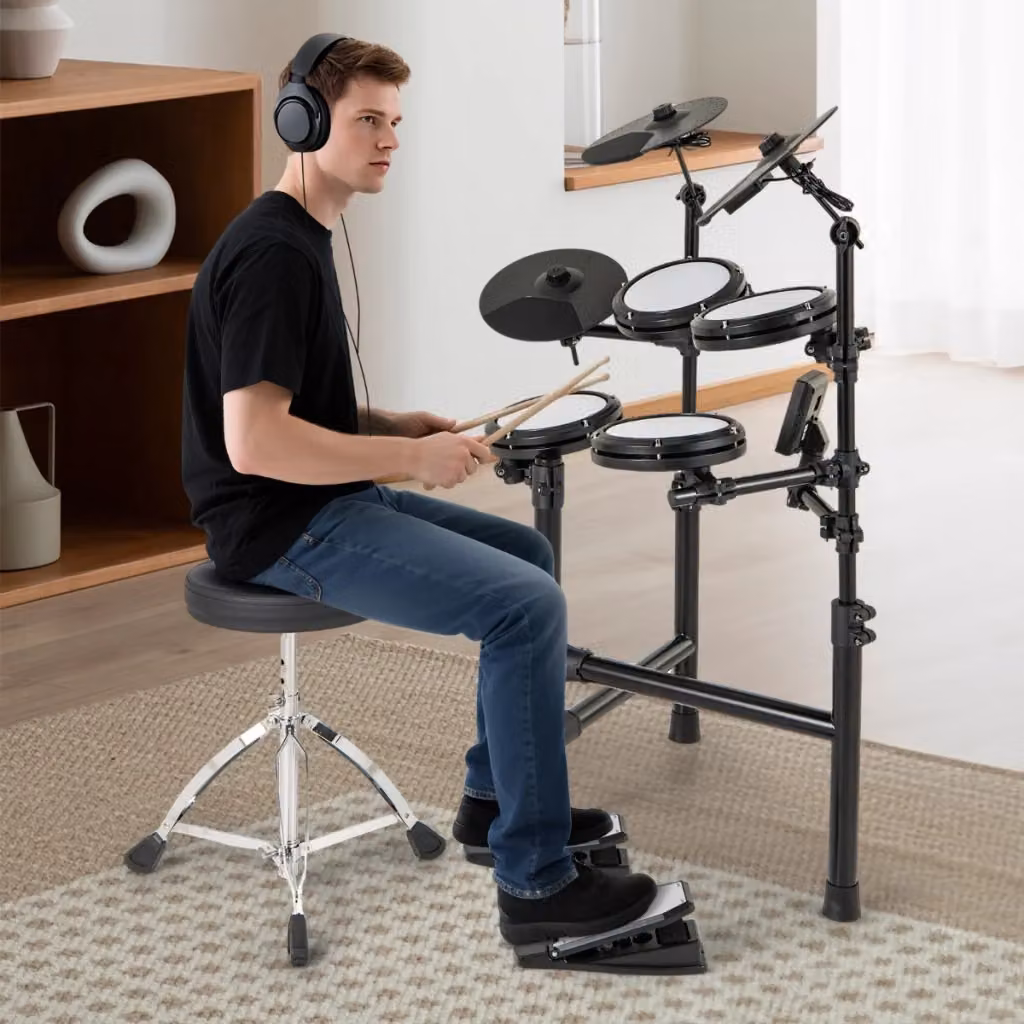 Batteria elettrica pieghevole Design Mania con tamburi a rete, piatti e metronomo, colore Nero – 2