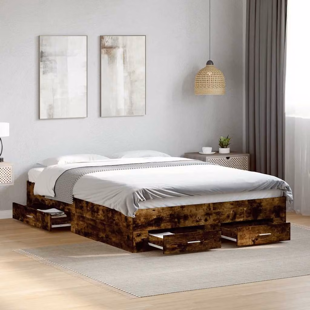 Giroletto con Cassetti vidaXL in Legno Rovere Fumo, L: 138 cm, P: 193 cm, H: 32 cm – 1