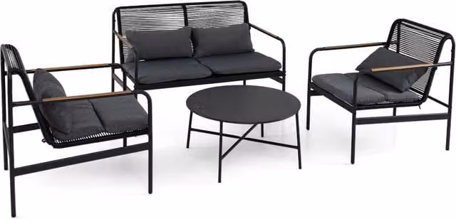 Set mobili da patio 4 pezzi in vimini con cuscini, Divano 2 posti e 2 poltrone con tavolino per giardino balcone