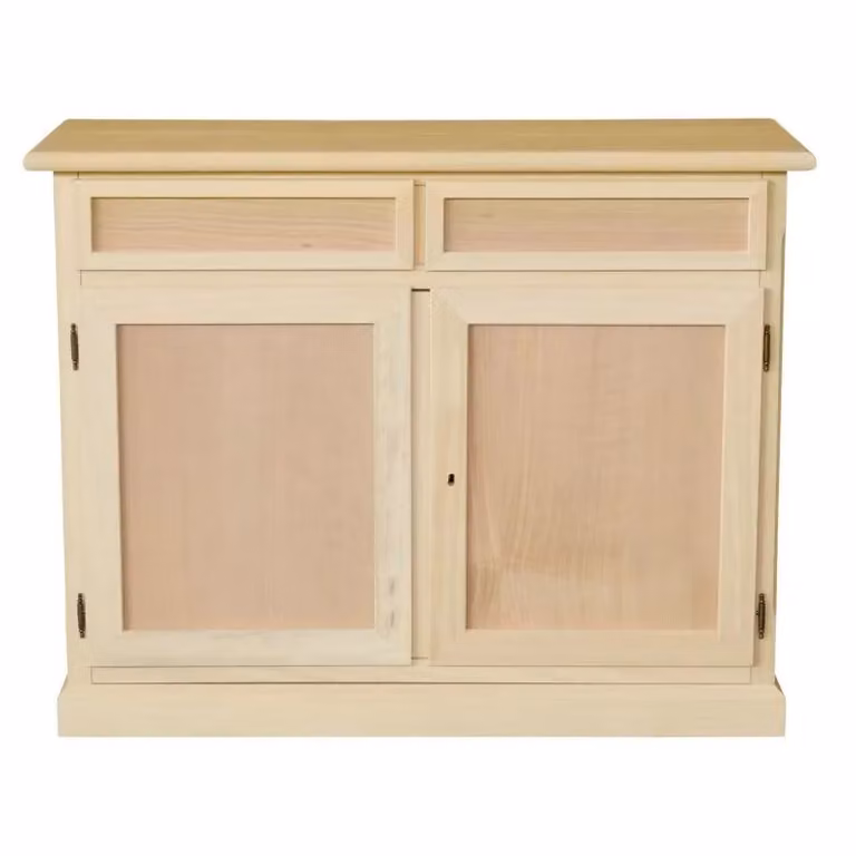 Madia credenza in legno di pino grezzo con 2 ante e 2 cassetti Mobili 2G L/P/H: 105 x 42 x 86 cm