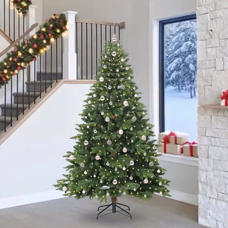 Albero di Natale artificiale vidaXL verde con 300 LED luce bianca calda in PE e PVC, Altezza: 240 cm