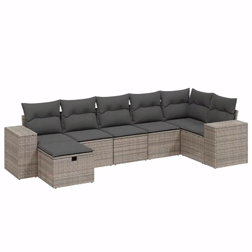 Set di divani da giardino vidaXL a forma di L composto da 7 pezzi con cuscini grigi in rattan e struttura in metallo – 2