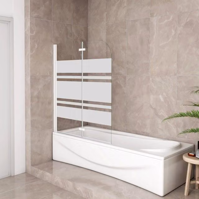 Sopravasca Parete per Vasca da Bagno con 2 Ante Movibili, Montaggio Sinistro, Vetro Temperato da 6 mm con Serigrafia Bianca e Trattamento Anticalcare, L/P/H: 120 x 140 cm