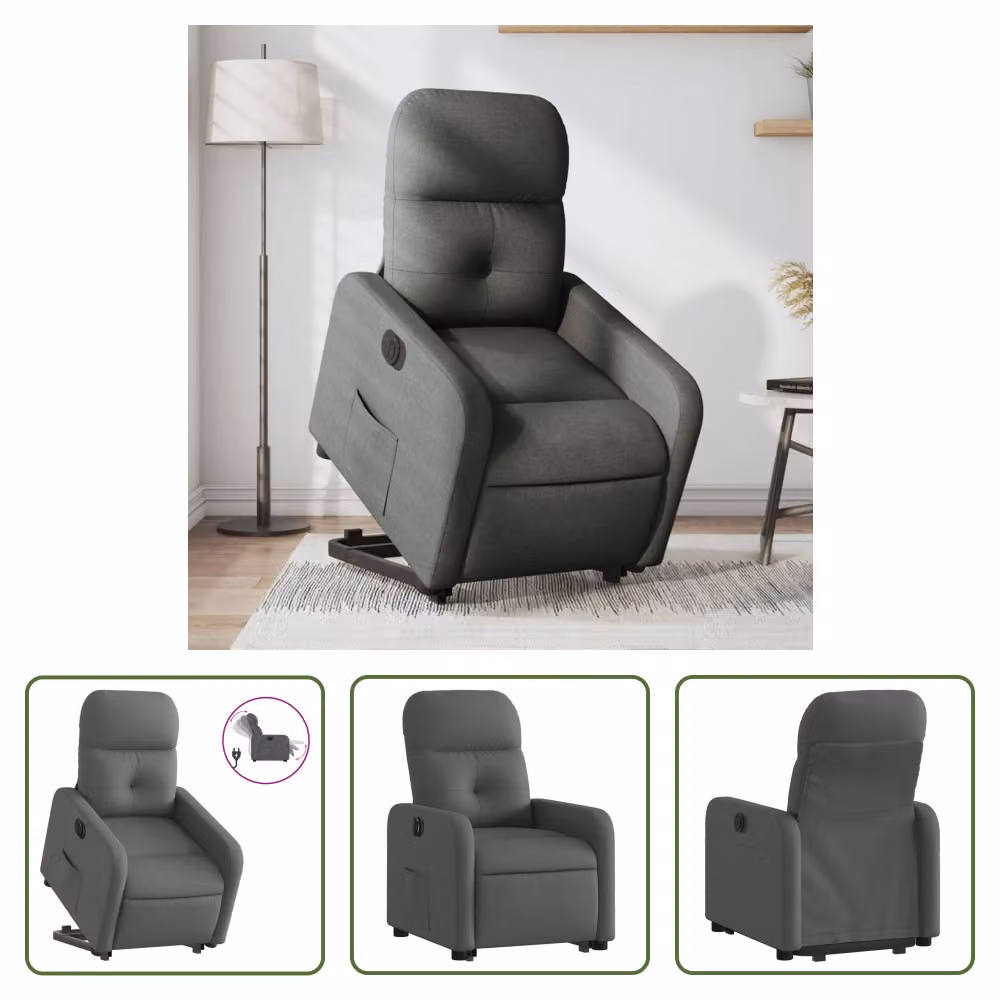 The Living Store Poltrona relax con supporto elettrico in tessuto grigio scuro